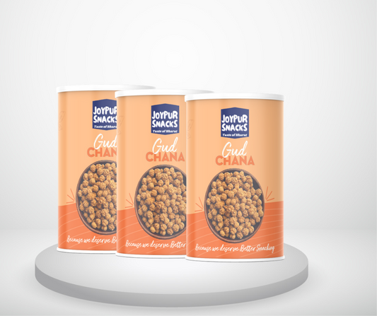 Joypur Snacks Roasted Gud Chana – 3 Pack Combo (100g Each) | Traditional Jaggery Chana | Sweet & Crunchy Protein Snack | Healthy & Tasty | Value Offer Pack